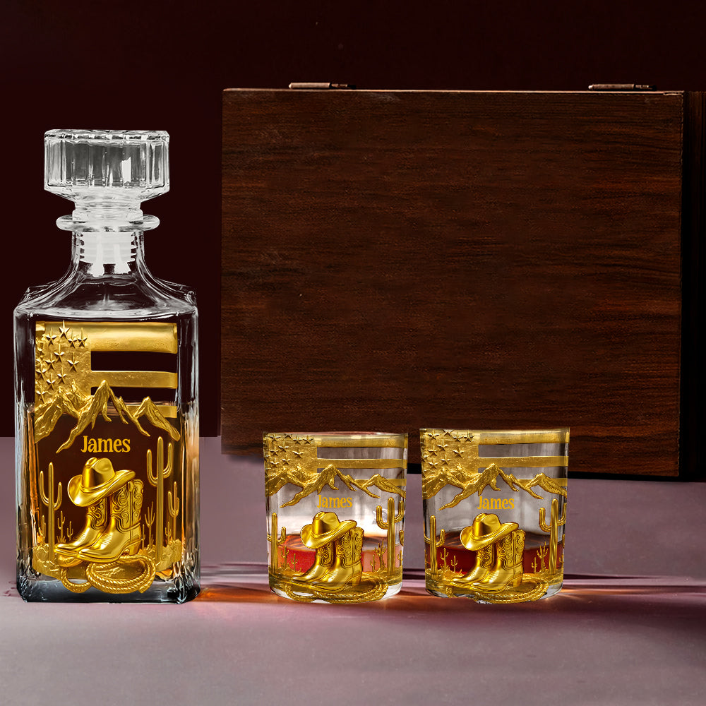 Bottes de cowboy - Ensemble carafe à whisky personnalisé style western
