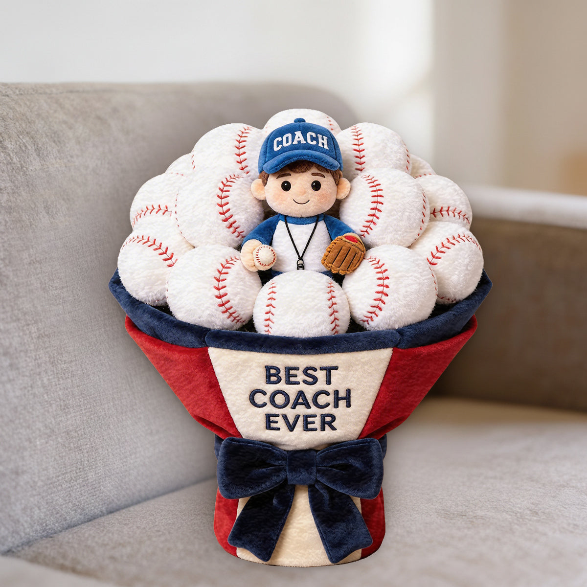 Custom Baseball Plush Bouquet - Personalized Baseball Premium Faux Fur Pillow