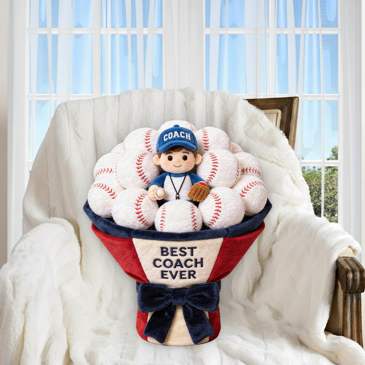 Custom Baseball Plush Bouquet - Personalized Baseball Premium Faux Fur Pillow