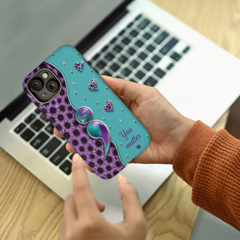 You Matter Teal Purple Semicolon - Personalized Suicide Prevention Full Print Phone Case