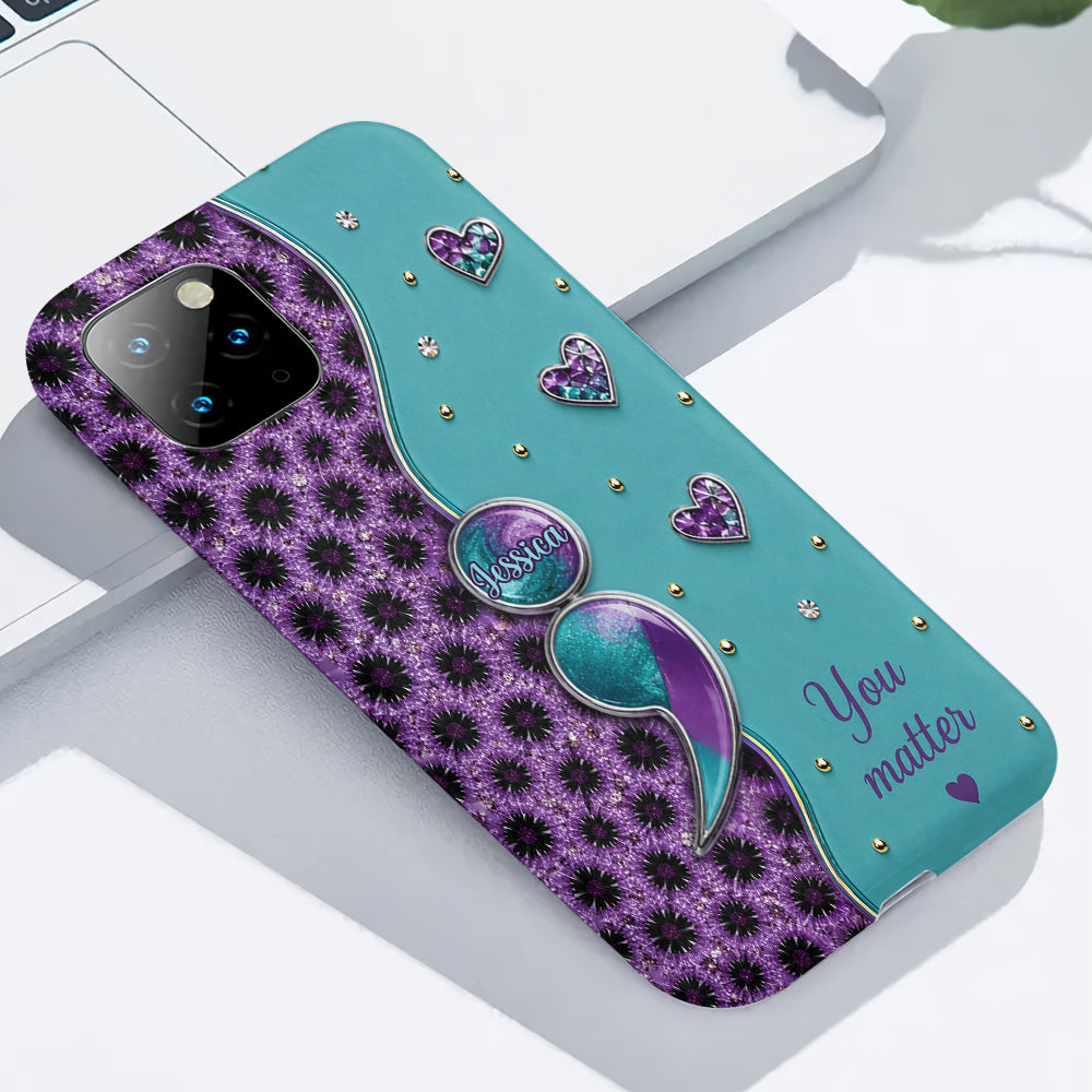 You Matter Teal Purple Semicolon - Personalized Suicide Prevention Full Print Phone Case