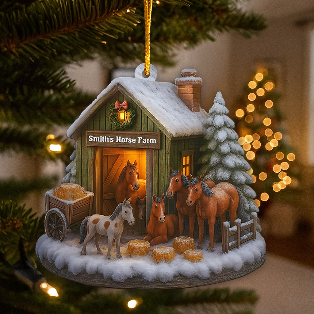Noël à la ferme équestre - Ornement de cheval personnalisé