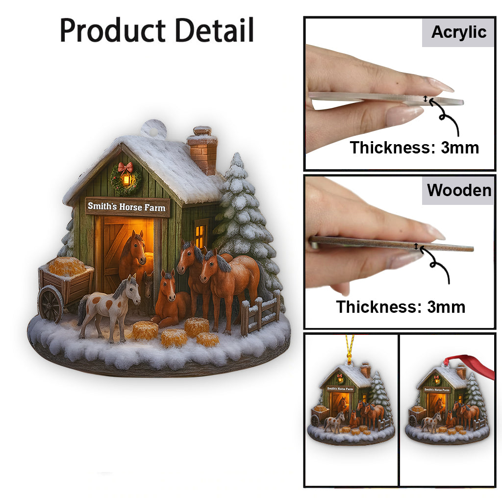 Noël à la ferme équestre - Ornement de cheval personnalisé