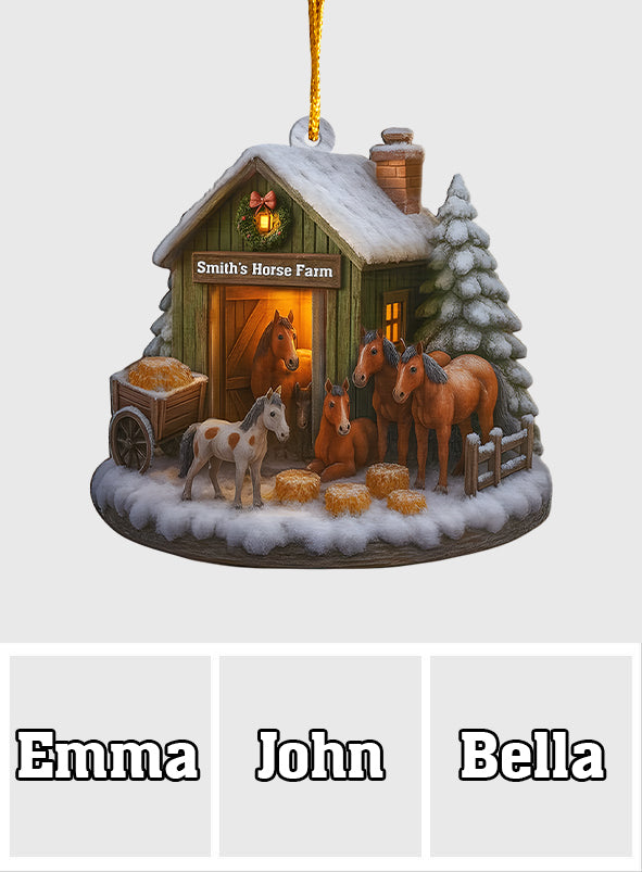 Noël à la ferme équestre - Ornement de cheval personnalisé