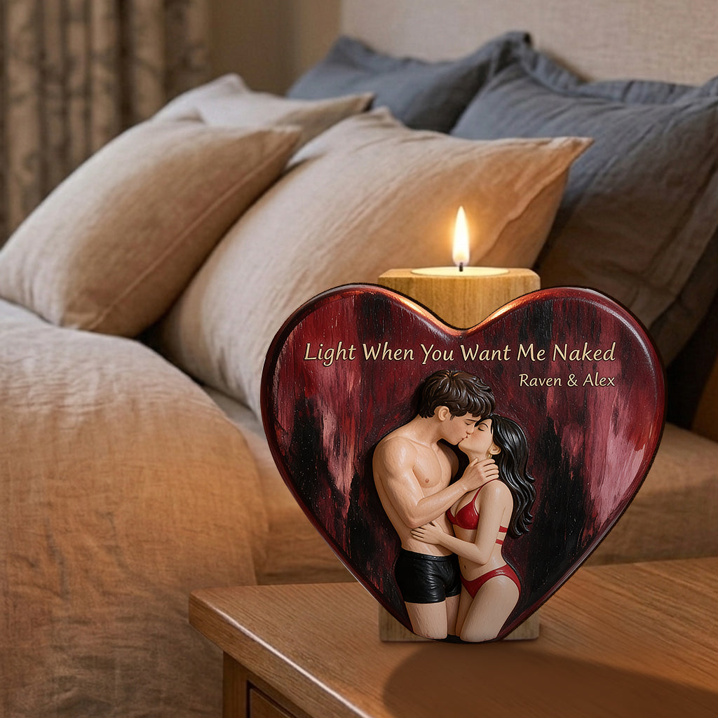 Light Me - Personalized Spicy Couple Custom Shape Wooden Candle Holder