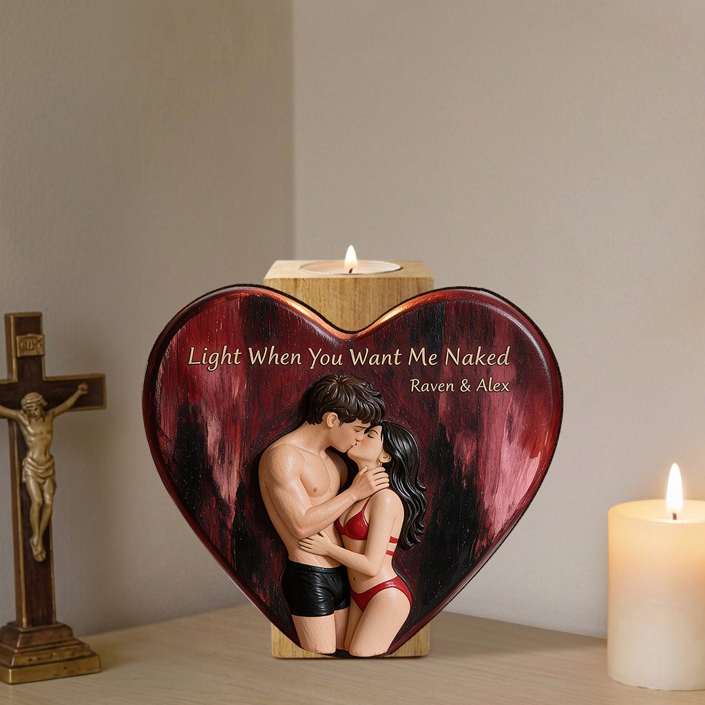 Light Me - Personalized Spicy Couple Custom Shape Wooden Candle Holder