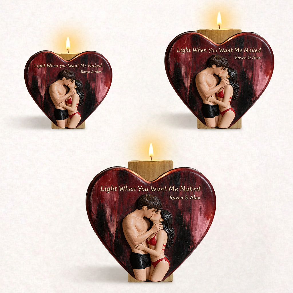 Light Me - Personalized Spicy Couple Custom Shape Wooden Candle Holder