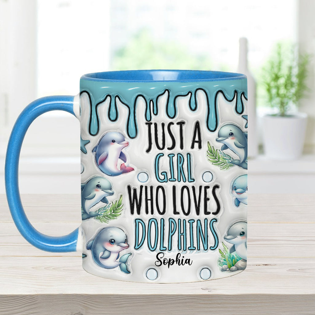 Just A Girl Who Loves Dolphins - Personalized Dolphin Accent Mug