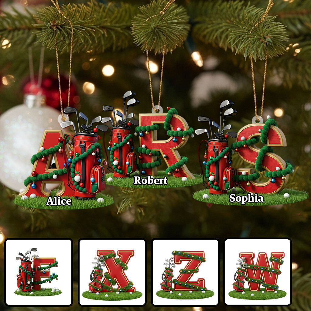Cadeau de Noël initial, décoration pour les amateurs de golf - Ornement de golf personnalisé