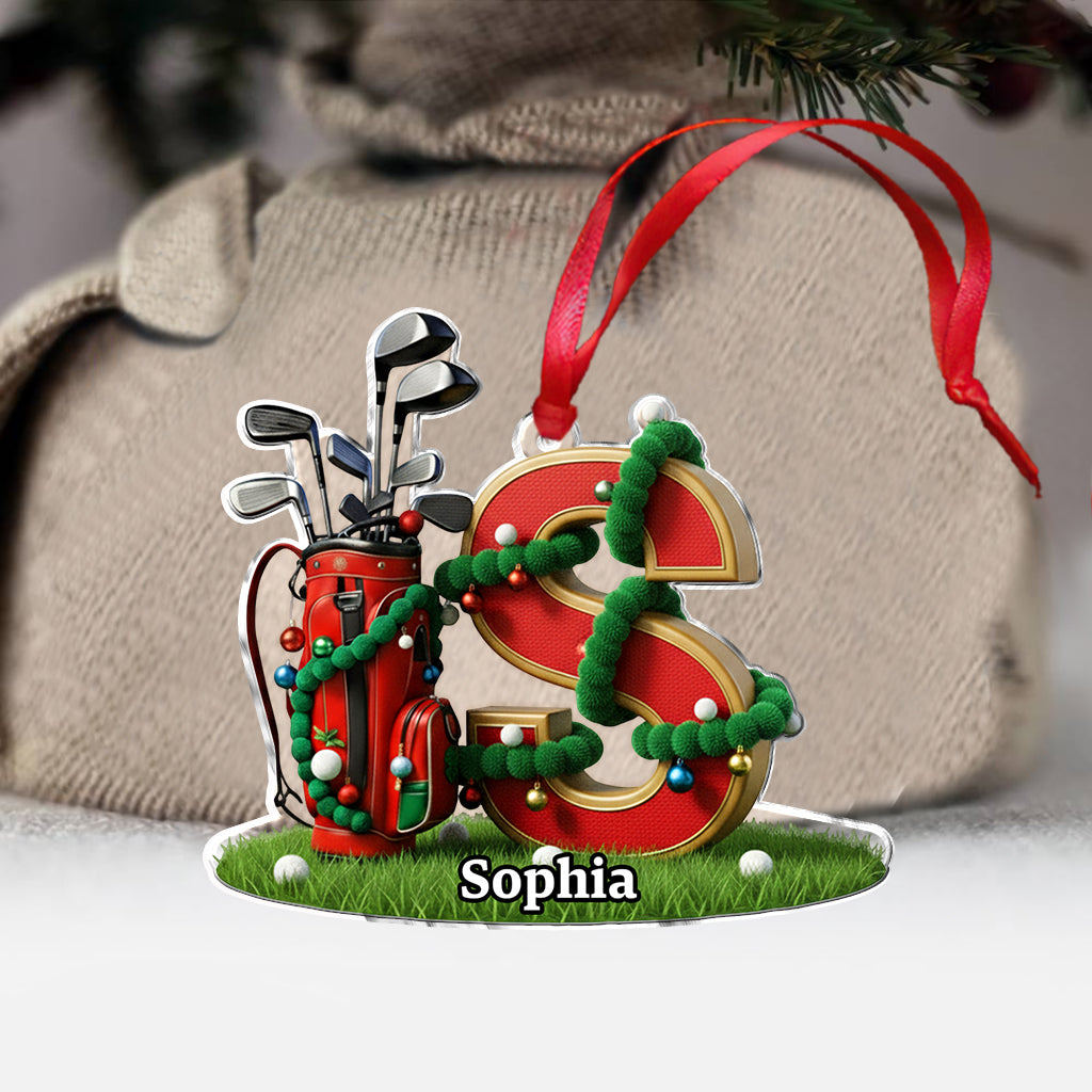 Cadeau de Noël initial, décoration pour les amateurs de golf - Ornement de golf personnalisé