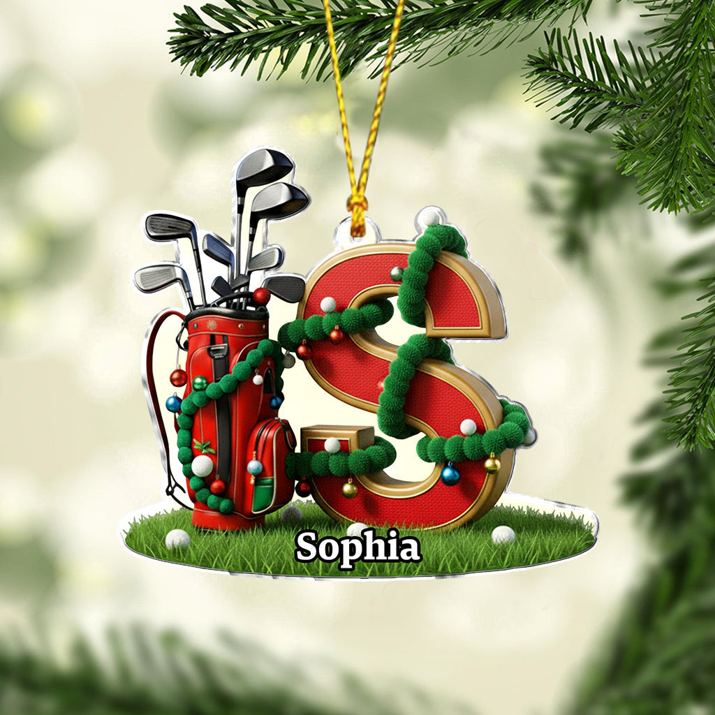 Cadeau de Noël initial, décoration pour les amateurs de golf - Ornement de golf personnalisé