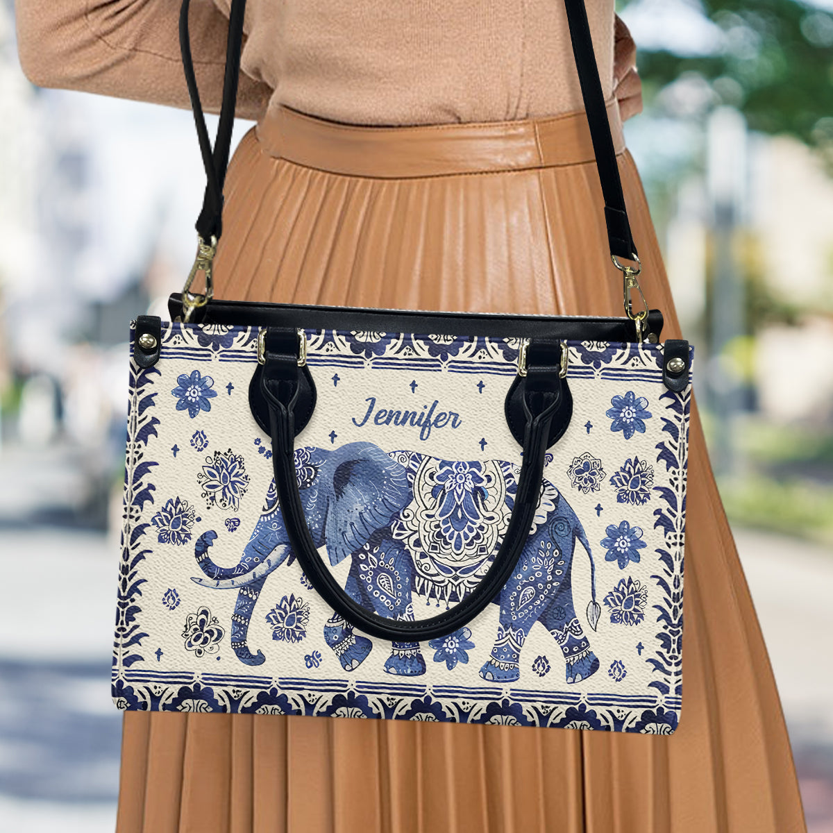 Éléphant Bohème - Sac à main personnalisé en cuir à motif éléphant