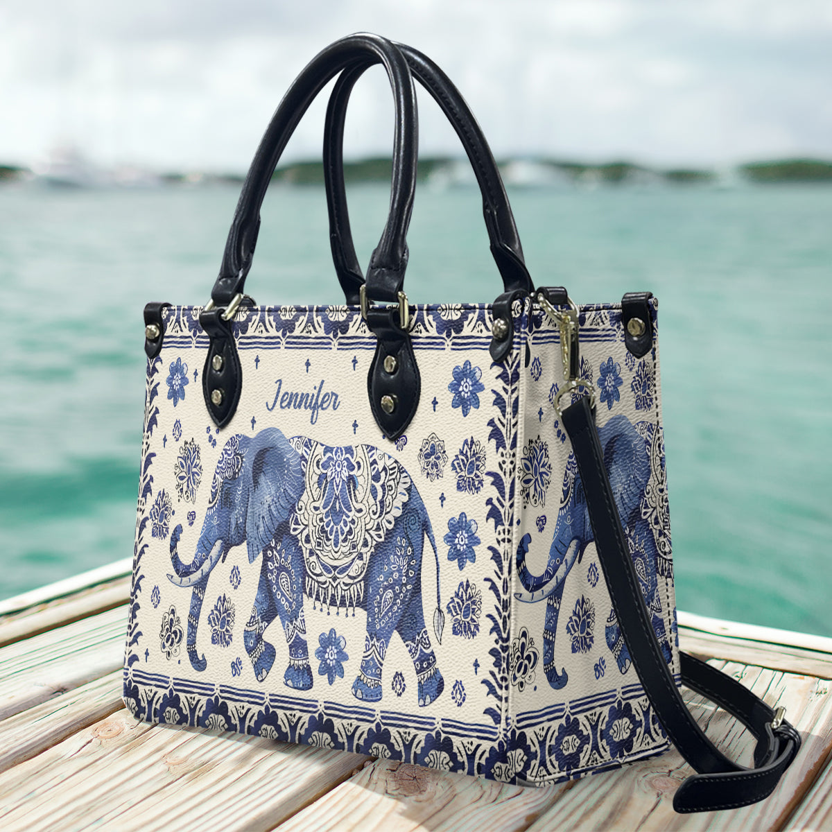 Éléphant Bohème - Sac à main personnalisé en cuir à motif éléphant