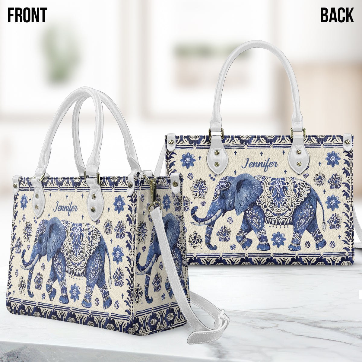 Éléphant Bohème - Sac à main personnalisé en cuir à motif éléphant