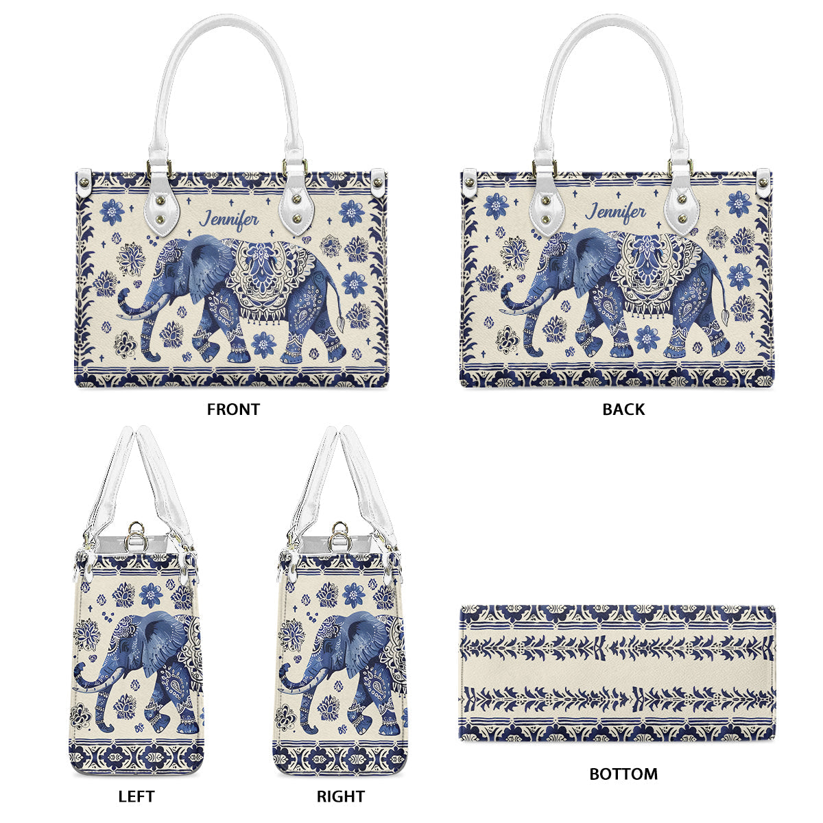 Éléphant Bohème - Sac à main personnalisé en cuir à motif éléphant