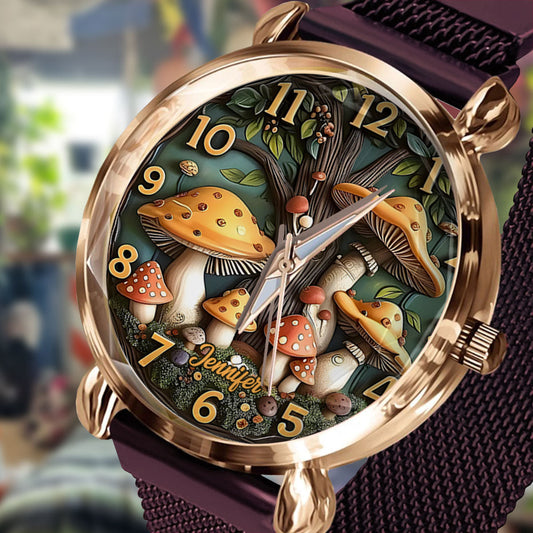 Montre-bracelet personnalisée pour femme, motif champignon et arbre - Hippie 