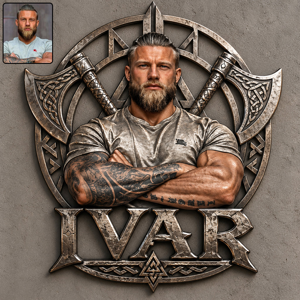 Guerrier Viking - Panneau en métal découpé 3D personnalisé
