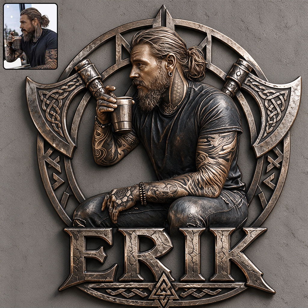 Guerrier Viking - Panneau en métal découpé 3D personnalisé