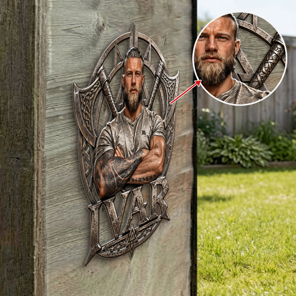 Guerrier Viking - Panneau en métal découpé 3D personnalisé