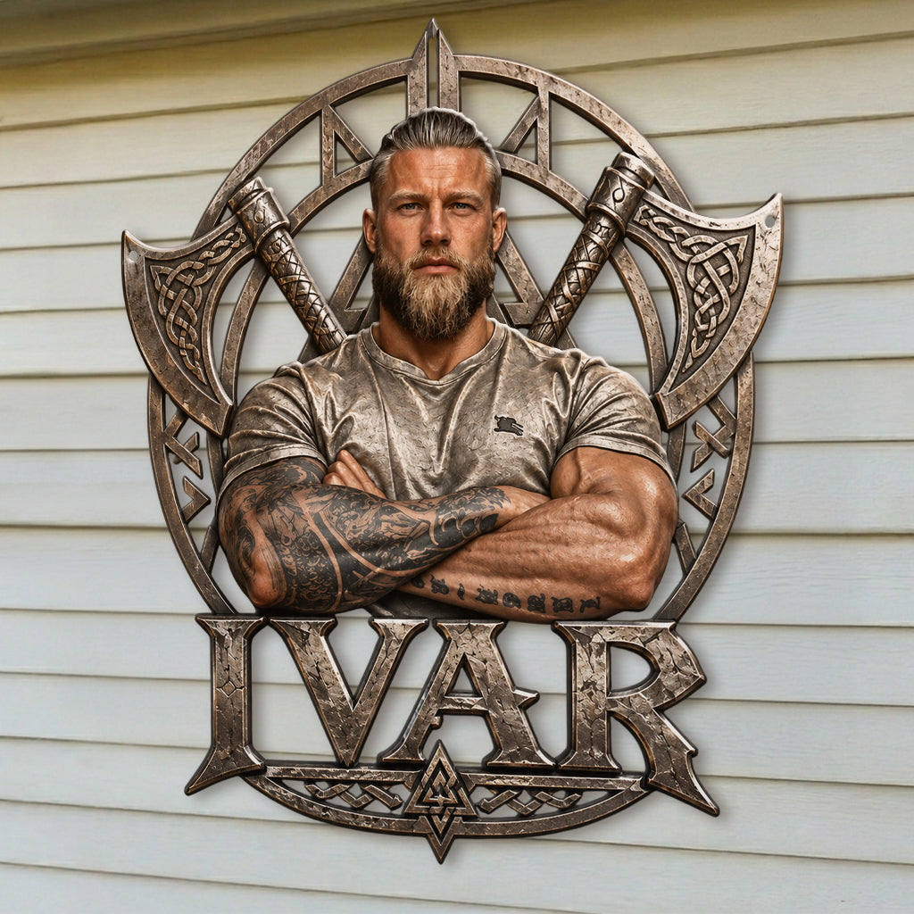 Guerrier Viking - Panneau en métal découpé 3D personnalisé