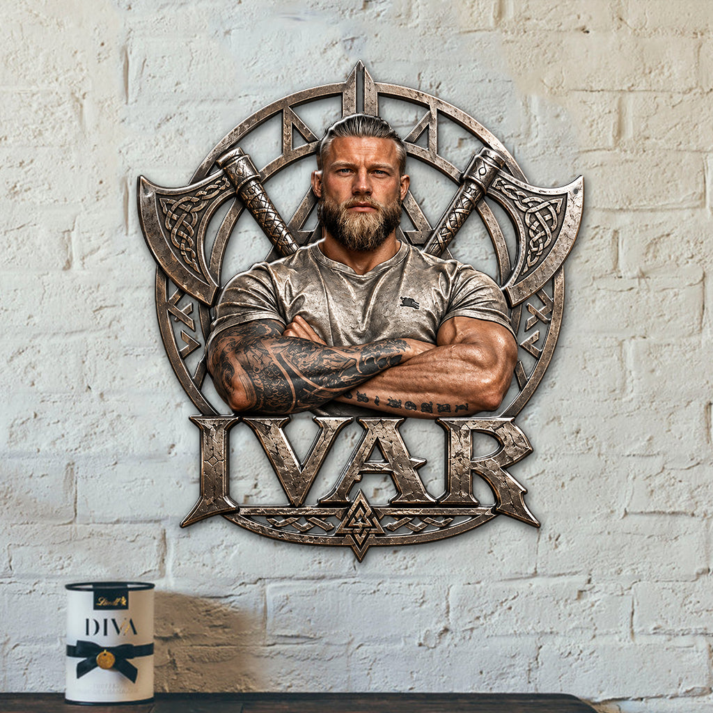 Guerrier Viking - Panneau en métal découpé 3D personnalisé