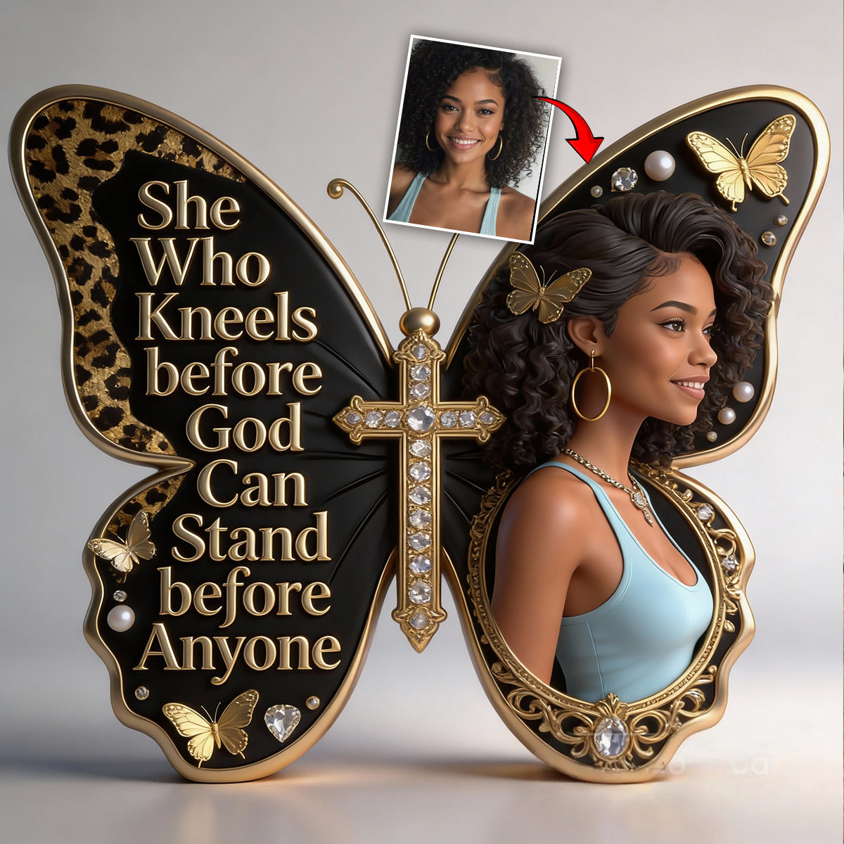 She Who Kneels Before God Can Stand Before Anyone - Personalized African American Custom Shaped Acrylic Plaque