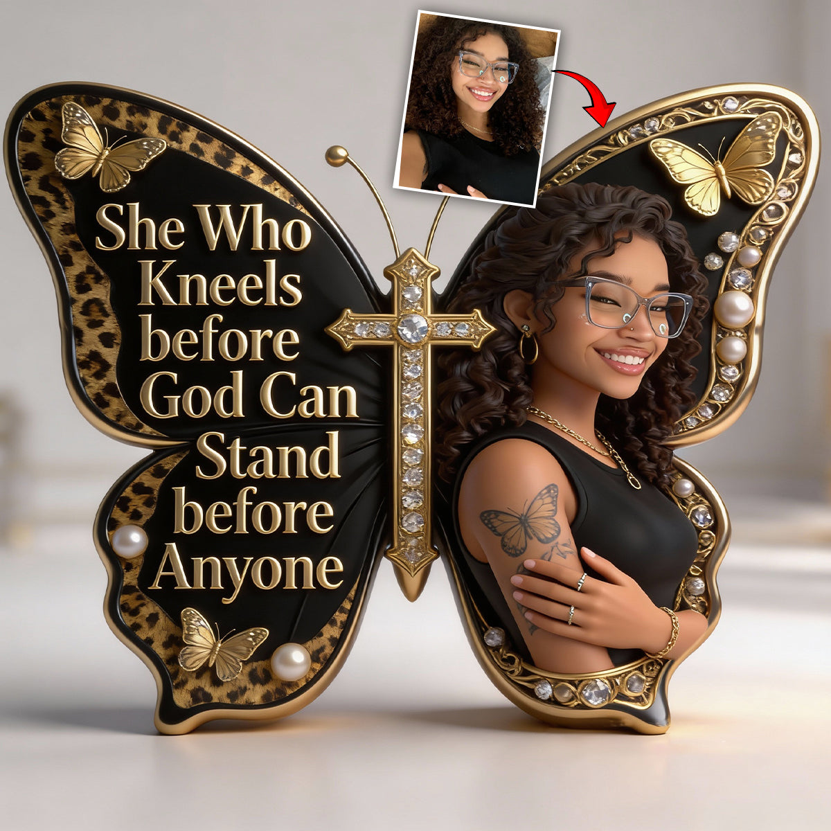 She Who Kneels Before God Can Stand Before Anyone - Personalized African American Custom Shaped Acrylic Plaque
