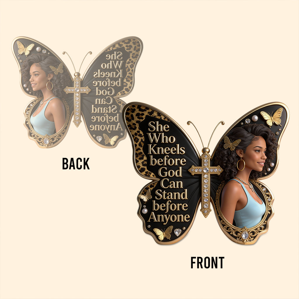 She Who Kneels Before God Can Stand Before Anyone - Personalized African American Custom Shaped Acrylic Plaque