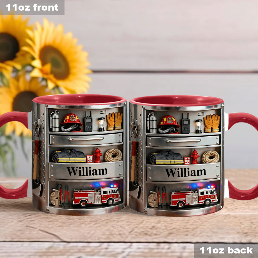 Boîte à outils de pompier - Mug et sous-verre personnalisés à l'effigie du pompier