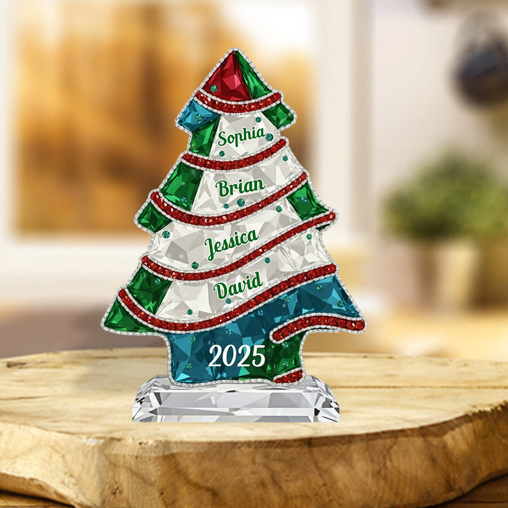 Arbre de Noël en cristal - Plaque acrylique personnalisée pour la famille