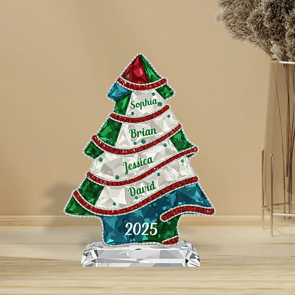 Arbre de Noël en cristal - Plaque acrylique personnalisée pour la famille