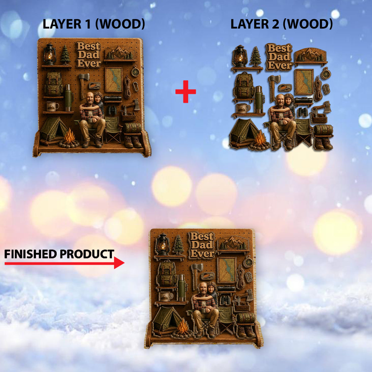Cadeau pour Amateurs de Camping - Panneau en Bois Personnalisé à 2 Couches