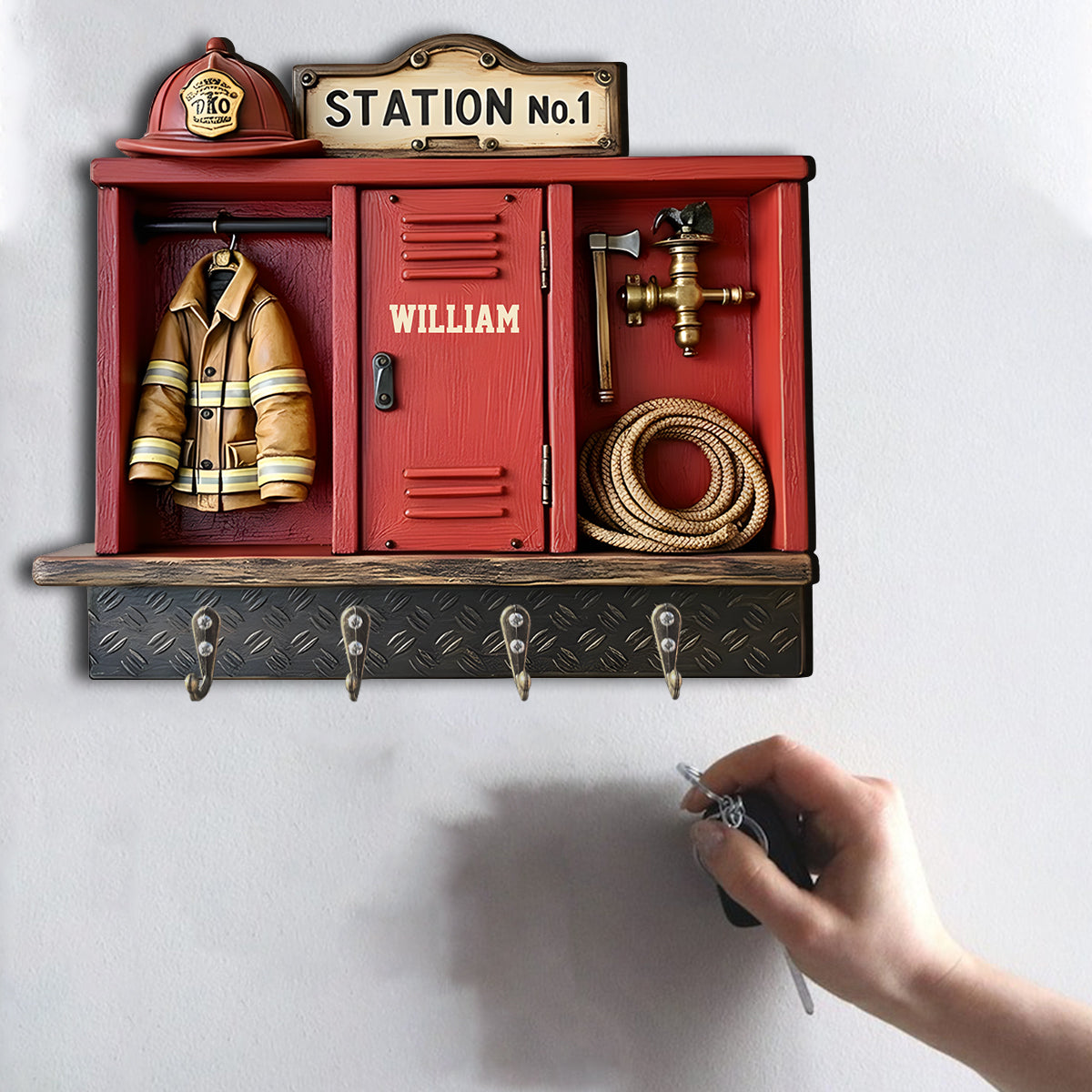 Proud Firefighter - Personalized Firefighter Custom Shaped Hanging Rack