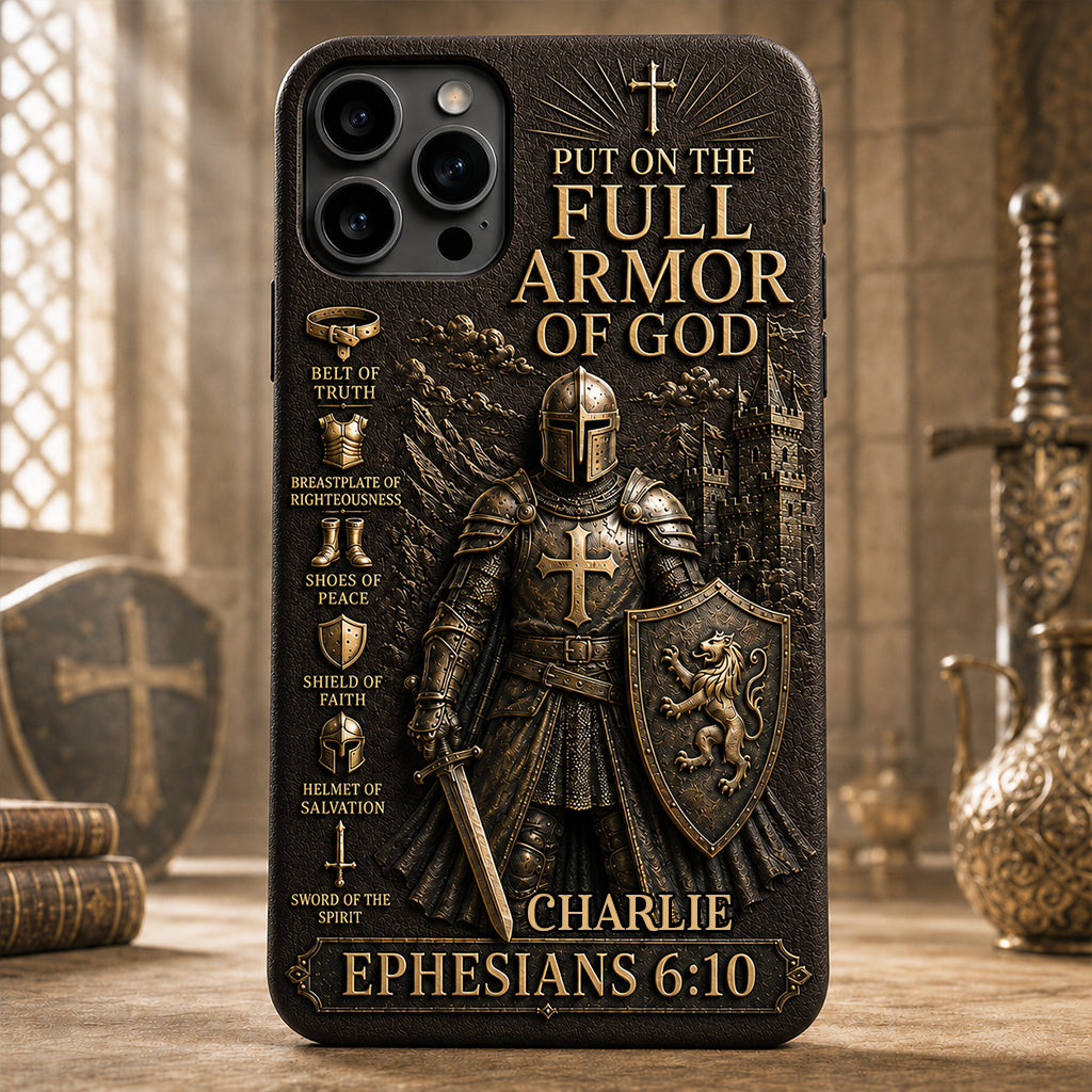 Mettez l'Amour Complet de Dieu, Cadeau pour Chrétiens - Coque de Téléphone en Cuir Personnalisée 3D Embossée