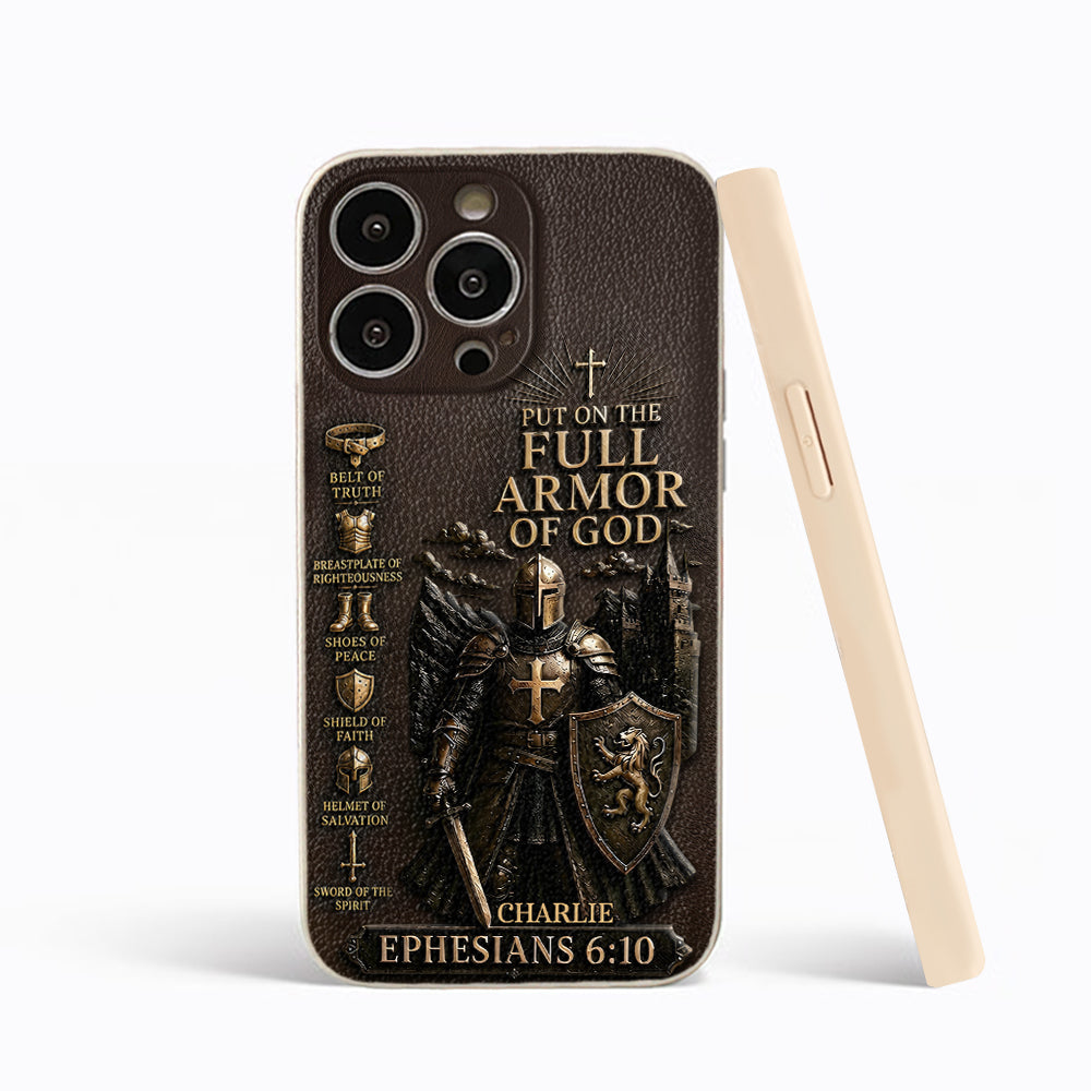 Mettez l'Amour Complet de Dieu, Cadeau pour Chrétiens - Coque de Téléphone en Cuir Personnalisée 3D Embossée