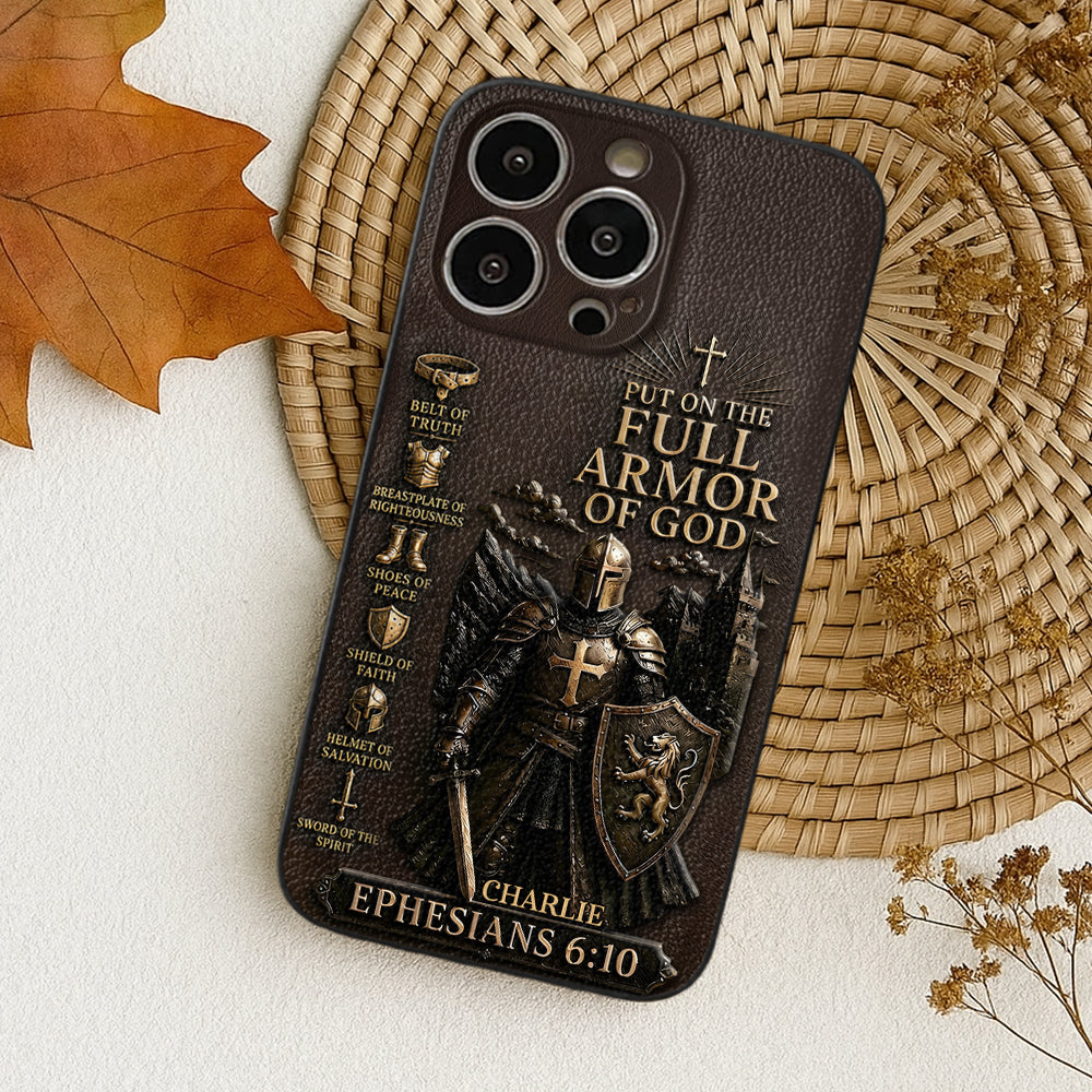 Mettez l'Amour Complet de Dieu, Cadeau pour Chrétiens - Coque de Téléphone en Cuir Personnalisée 3D Embossée