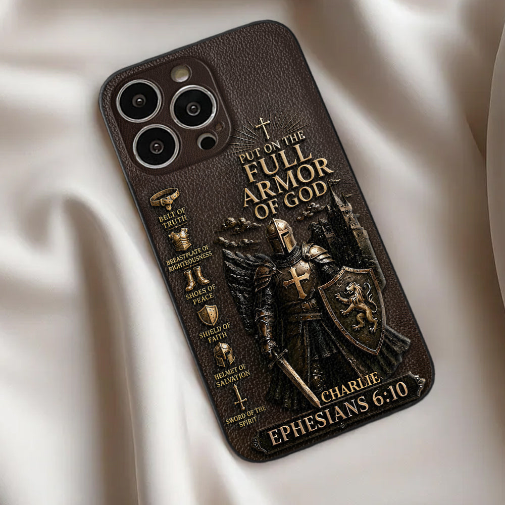 Mettez l'Amour Complet de Dieu, Cadeau pour Chrétiens - Coque de Téléphone en Cuir Personnalisée 3D Embossée