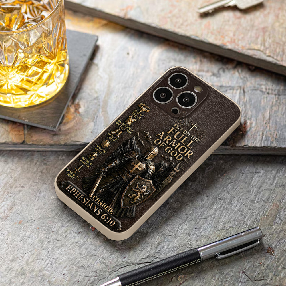 Mettez l'Amour Complet de Dieu, Cadeau pour Chrétiens - Coque de Téléphone en Cuir Personnalisée 3D Embossée