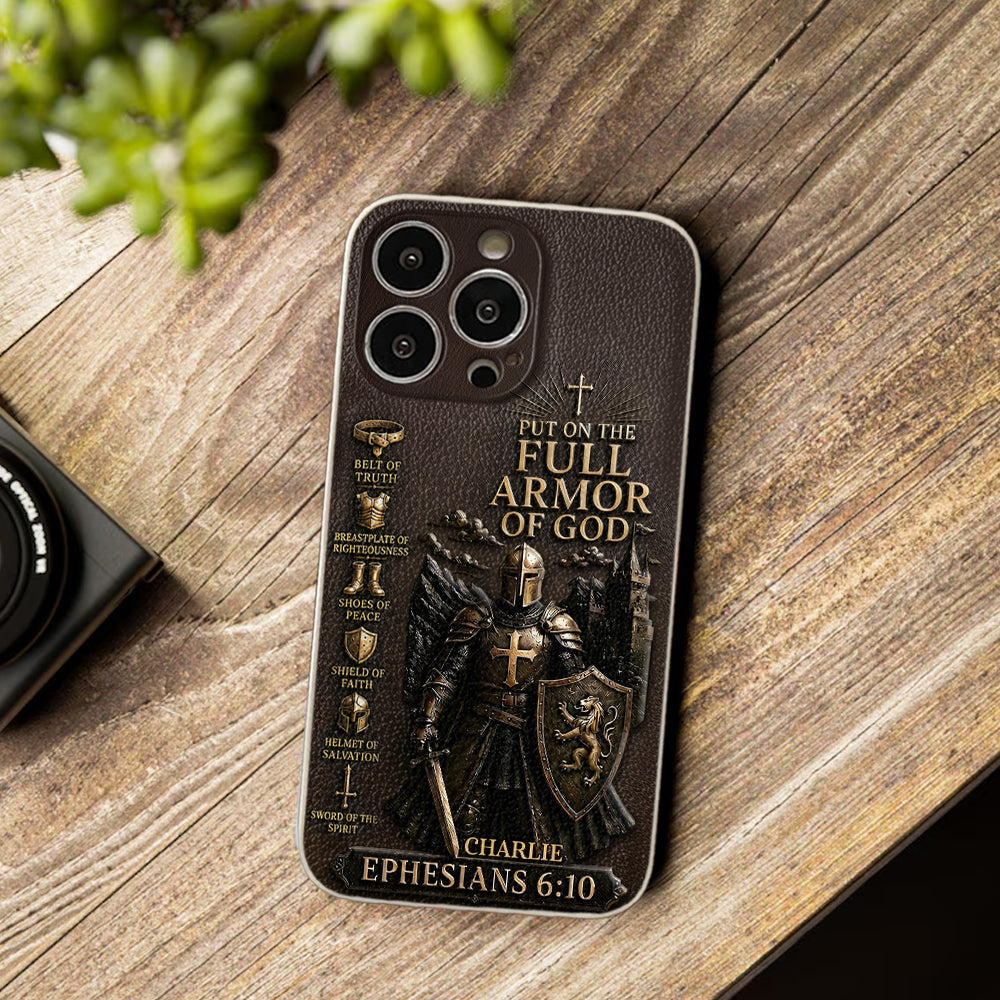 Mettez l'Amour Complet de Dieu, Cadeau pour Chrétiens - Coque de Téléphone en Cuir Personnalisée 3D Embossée