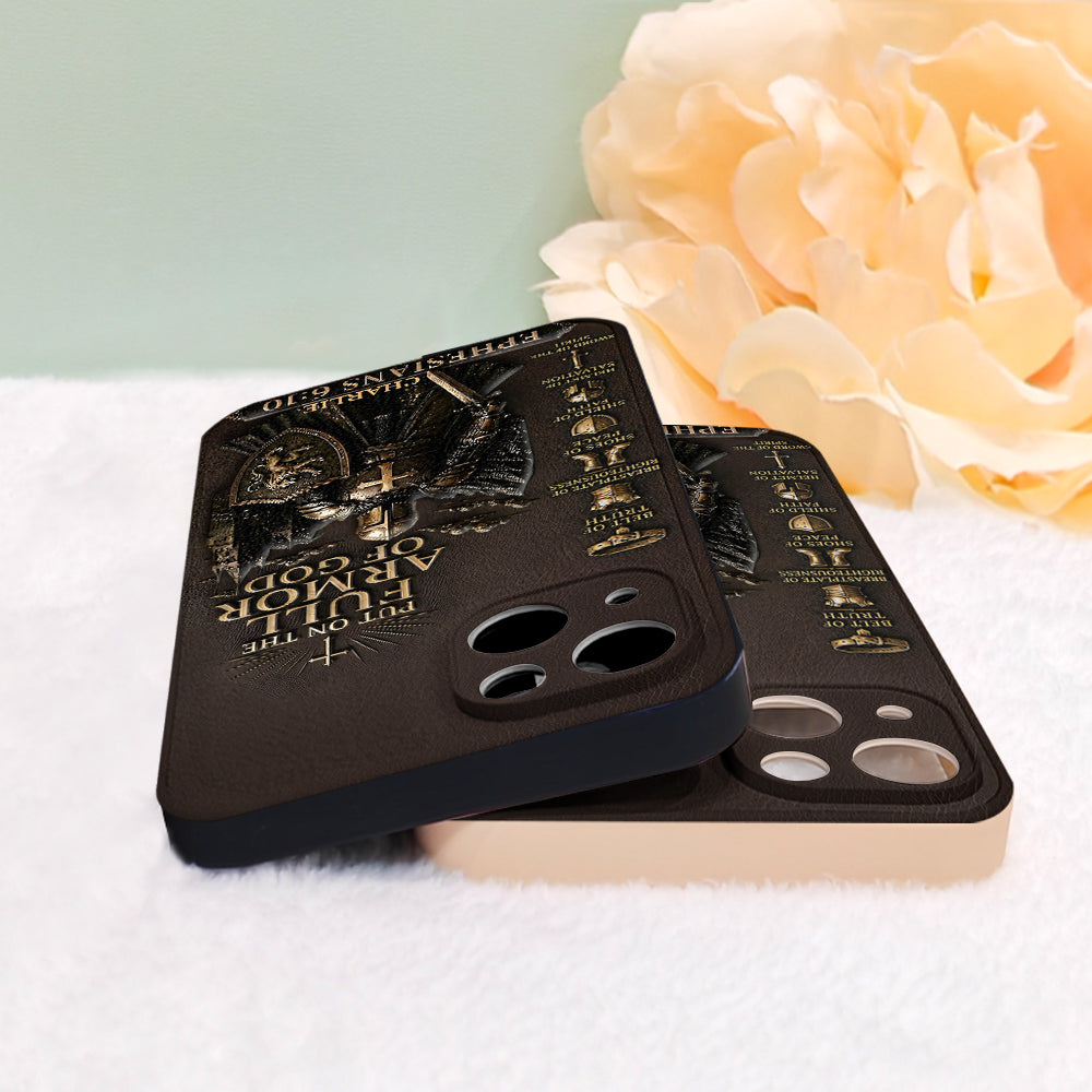 Mettez l'Amour Complet de Dieu, Cadeau pour Chrétiens - Coque de Téléphone en Cuir Personnalisée 3D Embossée