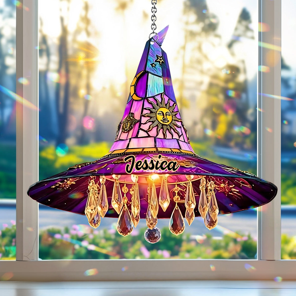 Chapeau de sorcière magnifique - Ornement attrape-soleil personnalisé à suspendre à la fenêtre