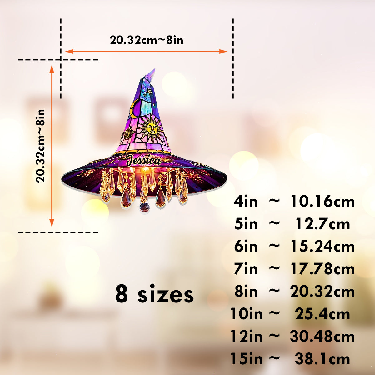 Chapeau de sorcière magnifique - Ornement attrape-soleil personnalisé à suspendre à la fenêtre