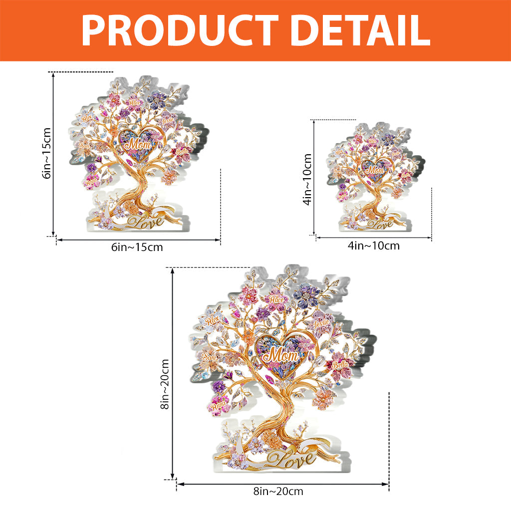 Love Mom - Tree Hearts And Flower - Personalized Mother Custom Shaped Acrylic Plaque