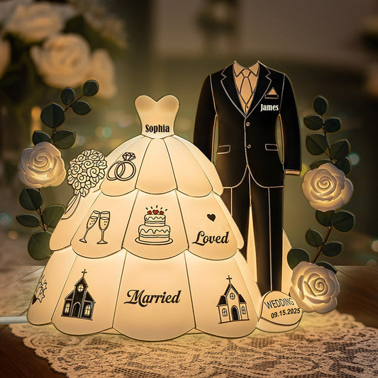Veilleuse LED acrylique personnalisée pour couple - Joyeux mariage