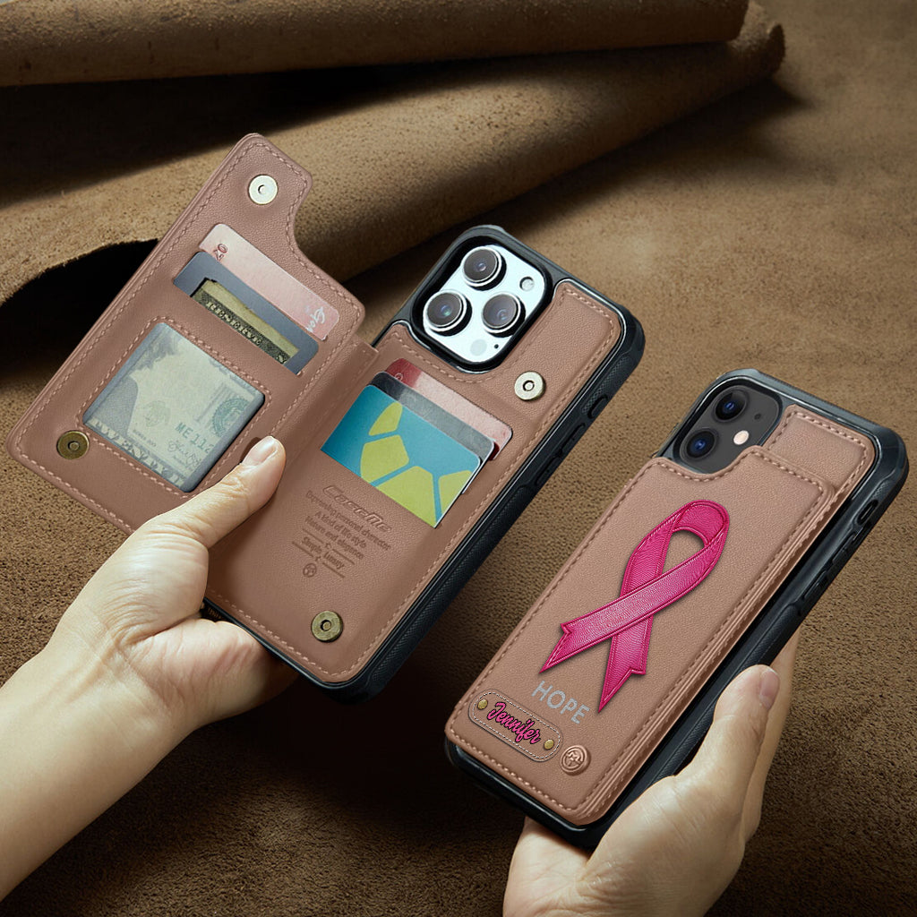 Espoir - Étui portefeuille personnalisé pour téléphone portable, symbole de sensibilisation au cancer du sein