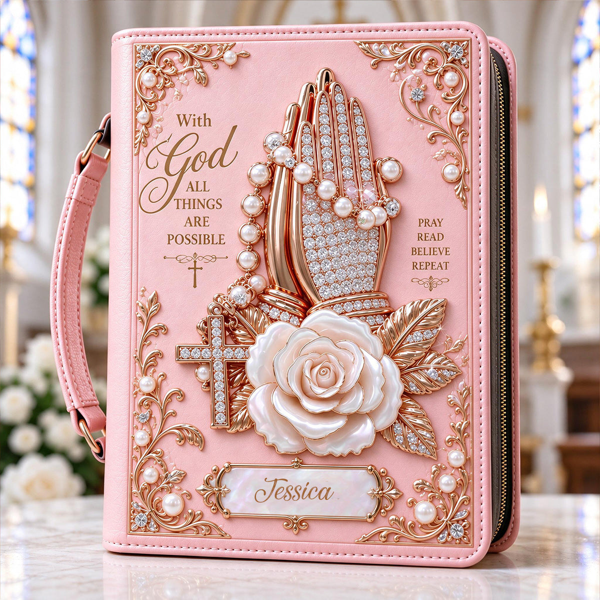 I Pray To God - Personalized Christian Leather Bible Cover Bag