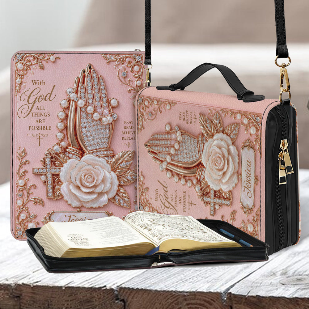 I Pray To God - Personalized Christian Leather Bible Cover Bag
