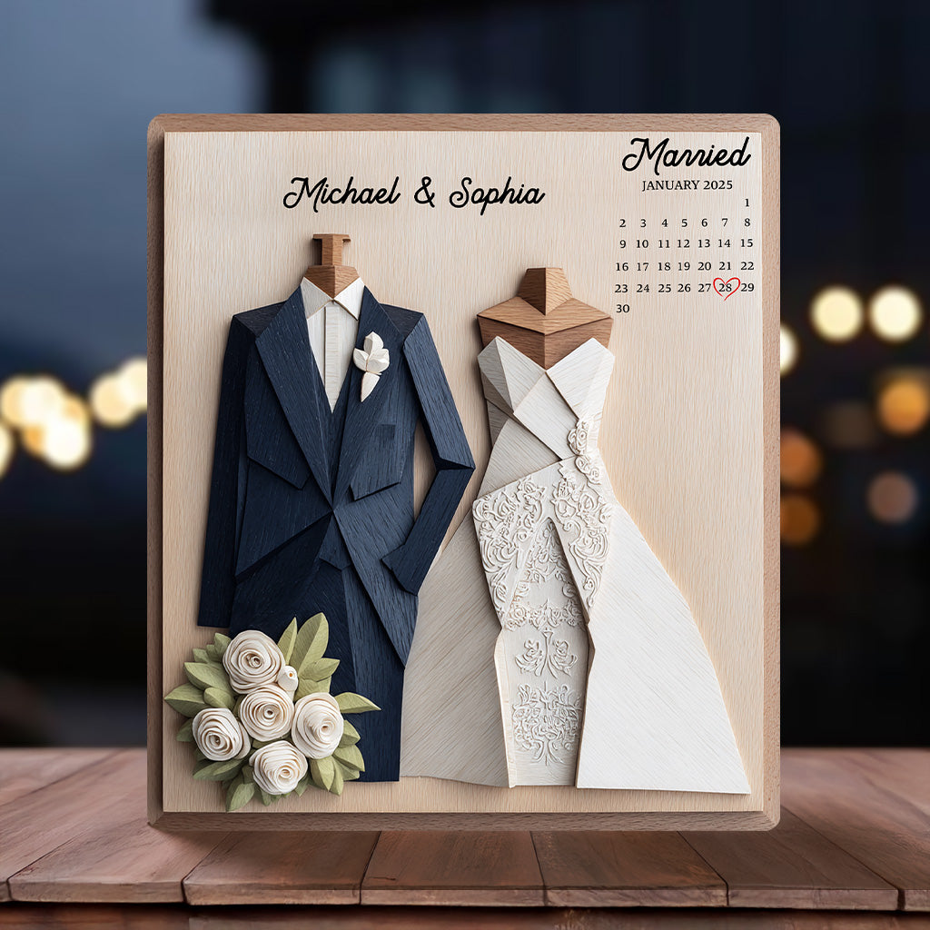 Anniversary Custom Calendar - Personalized Couple Custom Shaped Wood Plaque