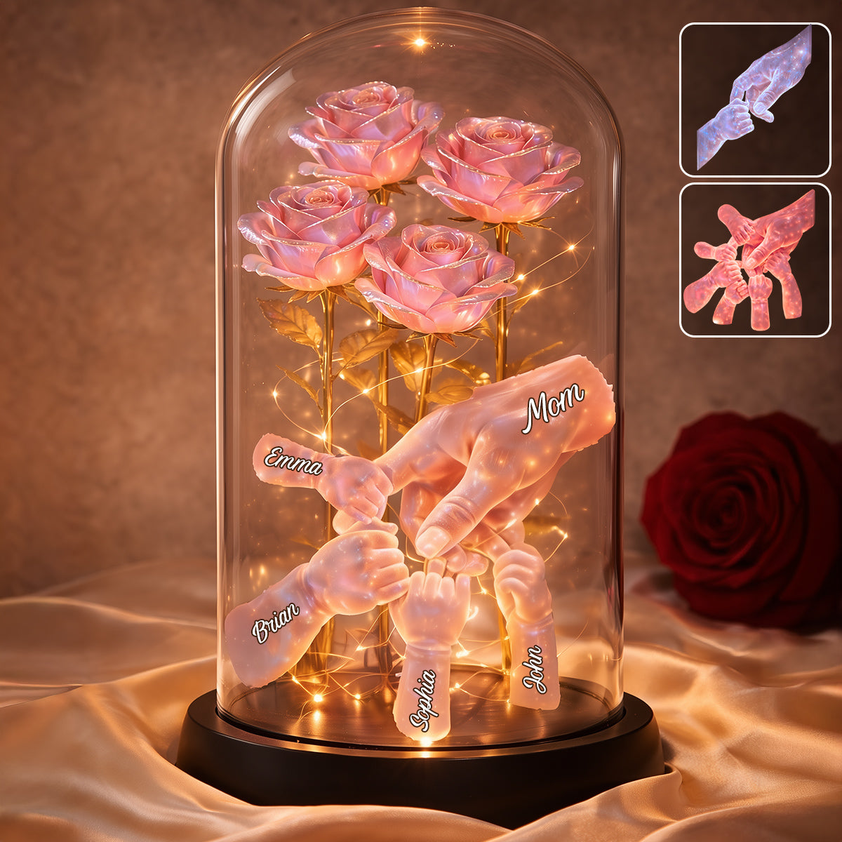 Happy Mother's Day - Personalized Mother Glowing Roses Glass Dome