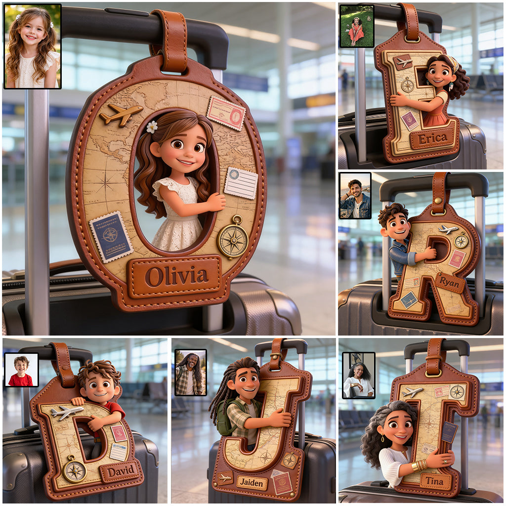 Étiquette de bagage personnalisée avec initiale photo - Étiquette de voyage personnalisée